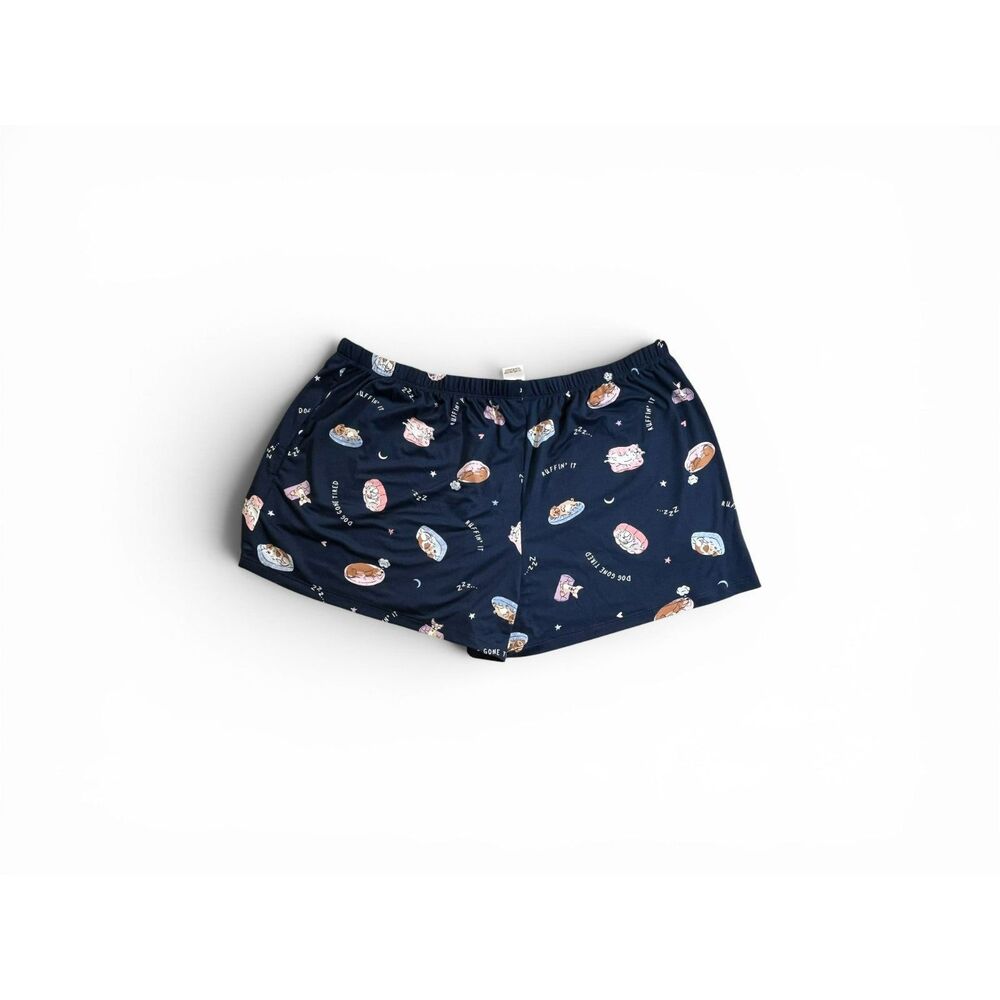Women XL Pajama Shorts Dog Print Navy Lounge Sleep Ruffin It Cute